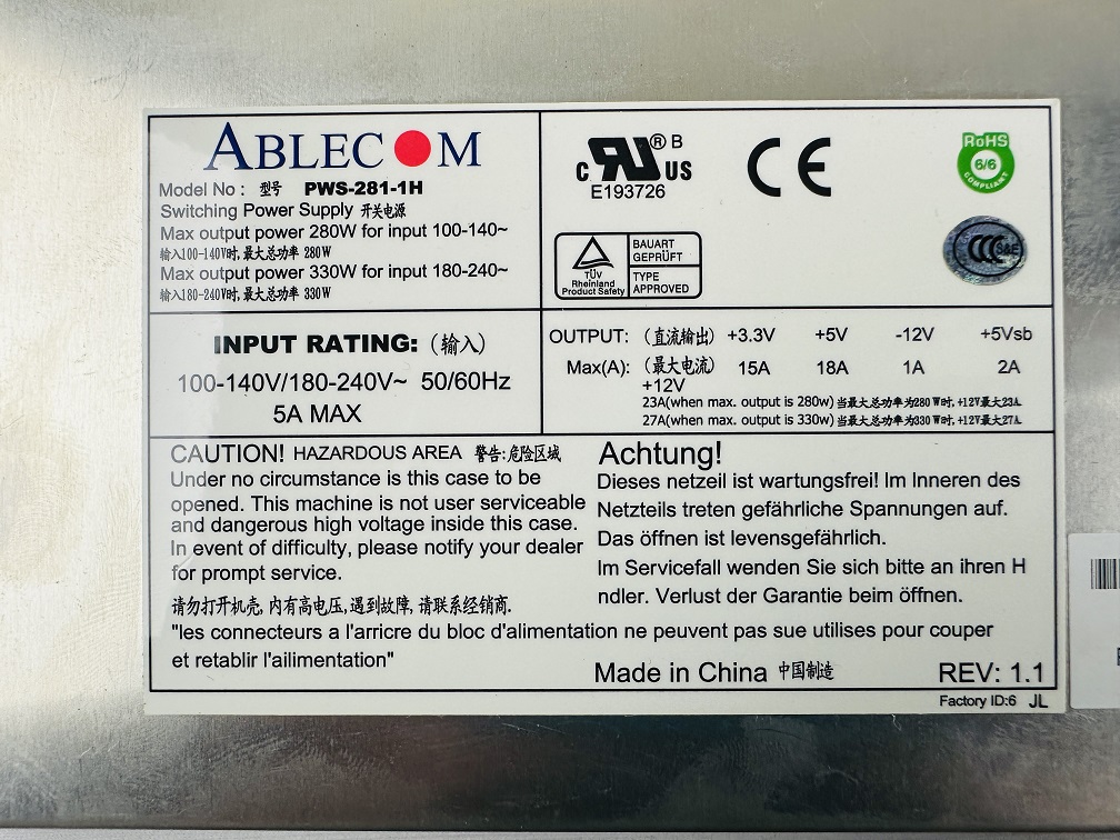 Ablecom PWS-281-1H Switching Power Supply Ablecom PWS-281-1H Switching Power Supply
