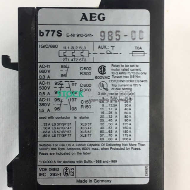 EEC Aeg B77S 100A Thermal Overload Relay EEC Aeg B77S 100A Thermal Overload Relay