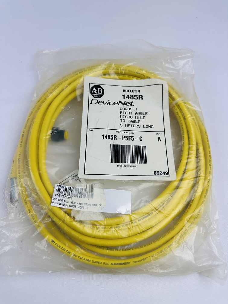 Allen-Bradley 1485R-P5F5-C DeviceNet Cordset Right Angle Micro Male to Cable Allen-Bradley 1485R-P5F5-C DeviceNet Cordset Right Angle Micro Male to Cable