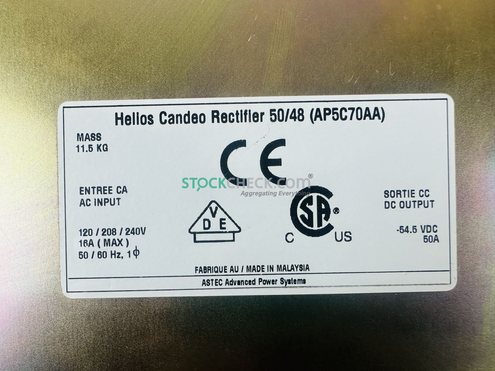 Astec Advanced Power Systems AP5C70AA 50/48 Helios Candeo Rectifier Astec Advanced Power Systems AP5C70AA 50/48 Helios Candeo Rectifier