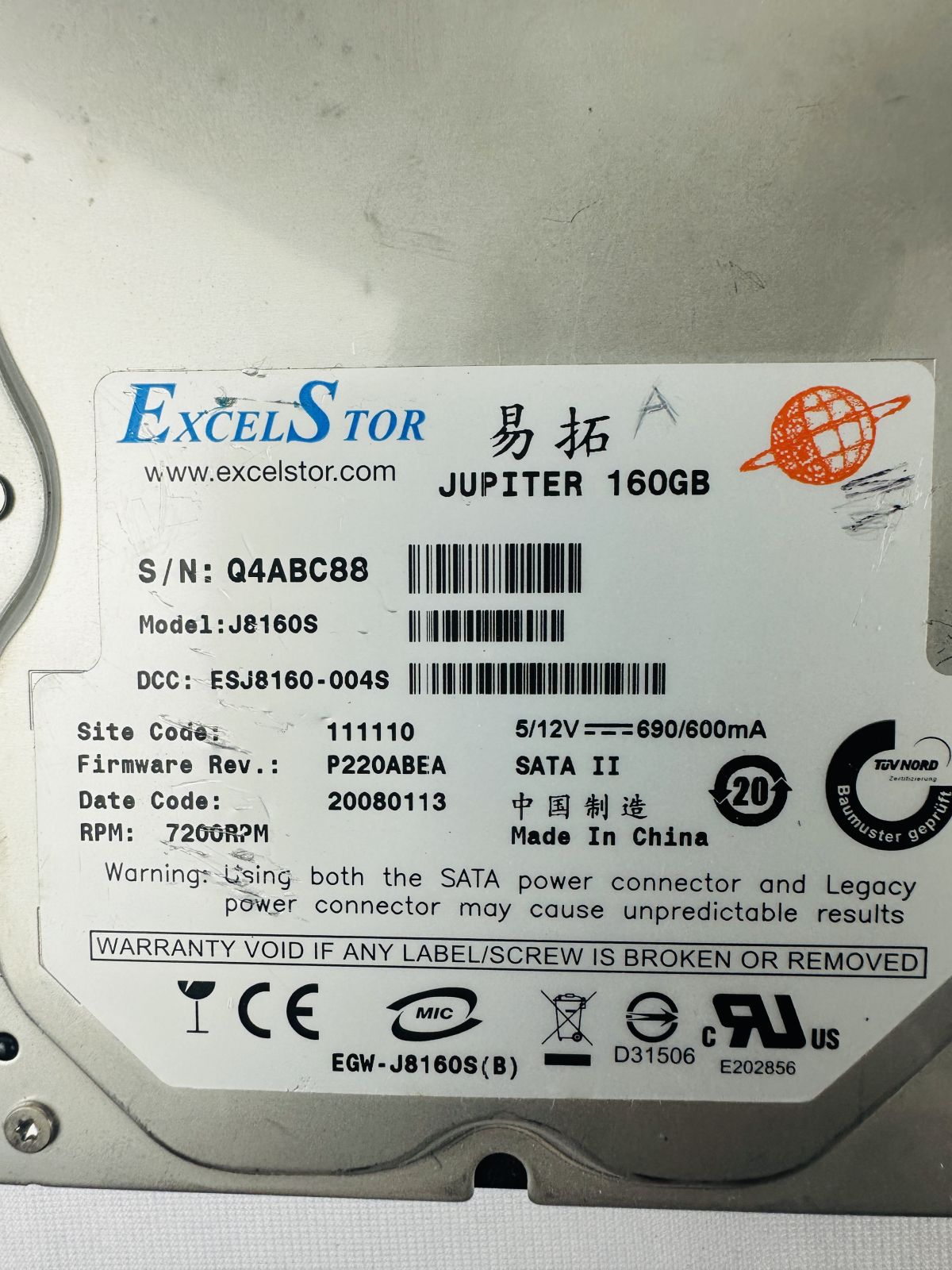 Excelstor J8160S Jupiter 160GB Hard Disk Drive Excelstor J8160S Jupiter 160GB Hard Disk Drive