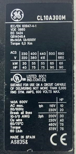 General Electric CL10A300M Contactor General Electric CL10A300M Contactor