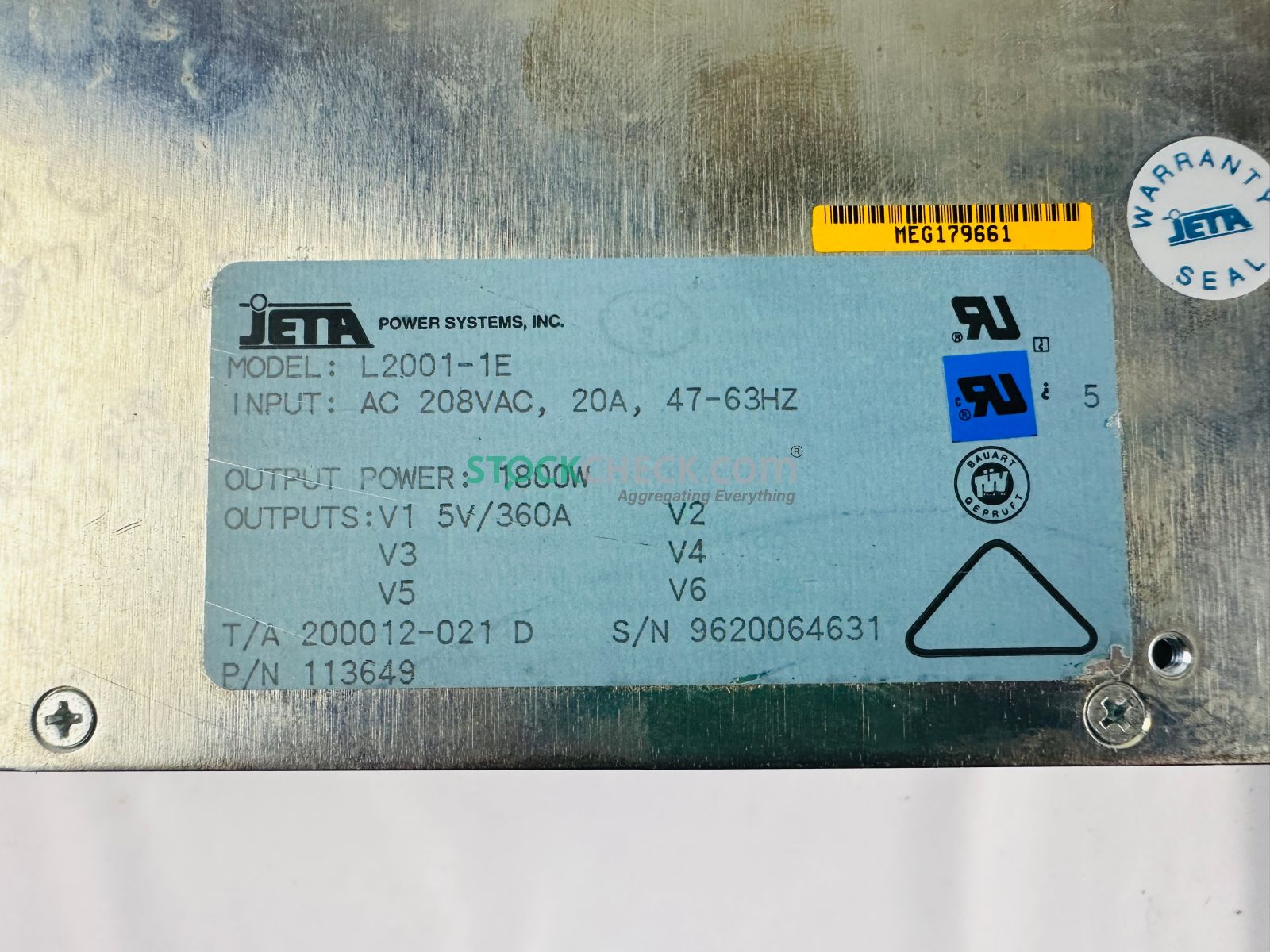 Jeta Power Systems 113649 1800 Watts Industrial Power Supply Jeta Power Systems 113649 1800 Watts Industrial Power Supply
