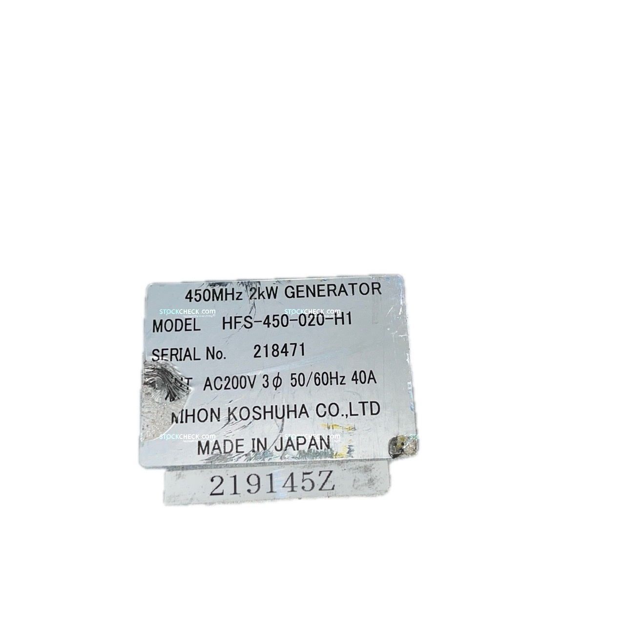 Nihon Koshusha HFS-450-020 HFS-450-020-H1 RF Generator Nihon Koshusha HFS-450-020 HFS-450-020-H1 RF Generator
