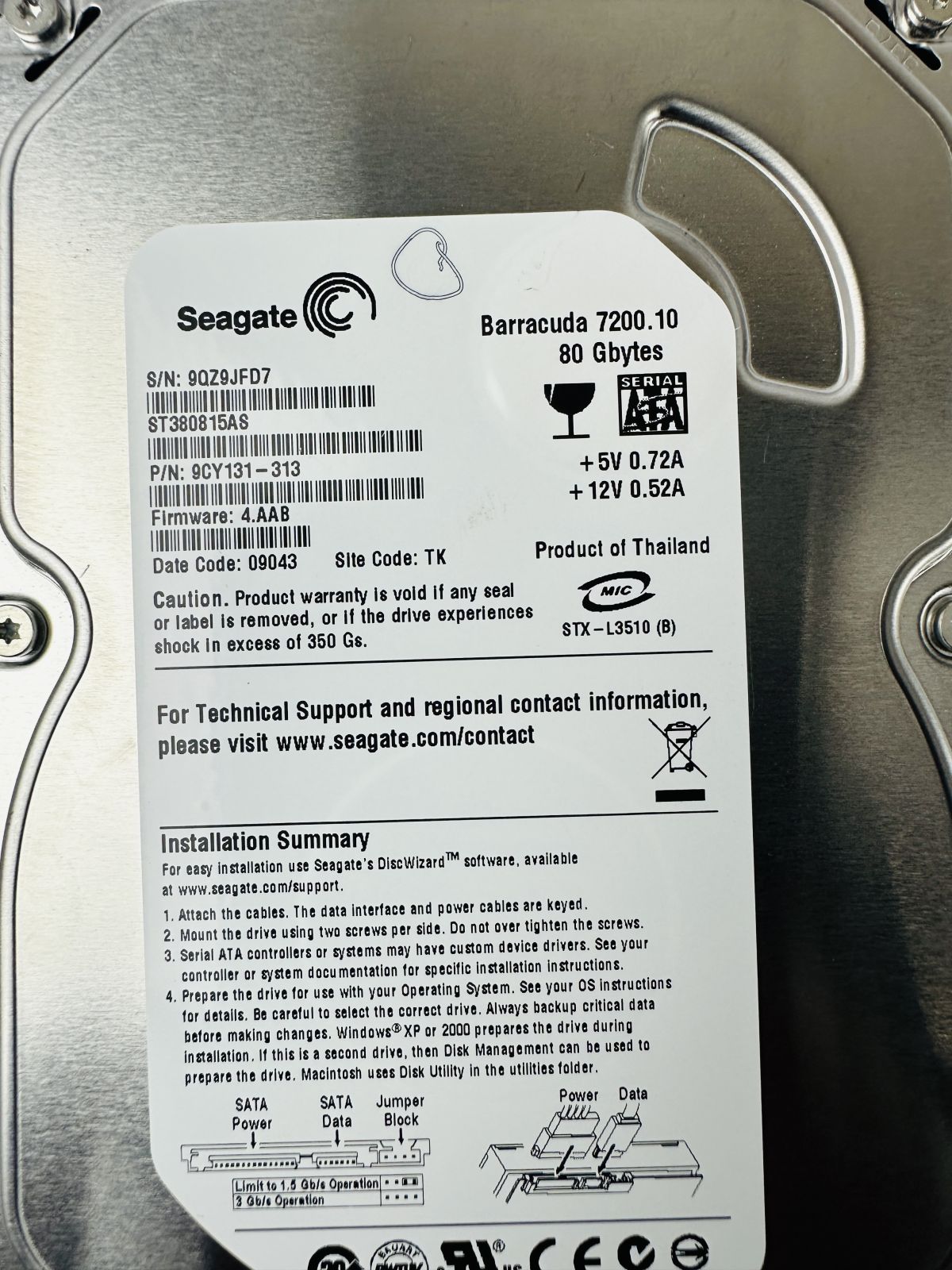 Seagate 9CY131-313 Hard Disk Drive Seagate 9CY131-313 Hard Disk Drive