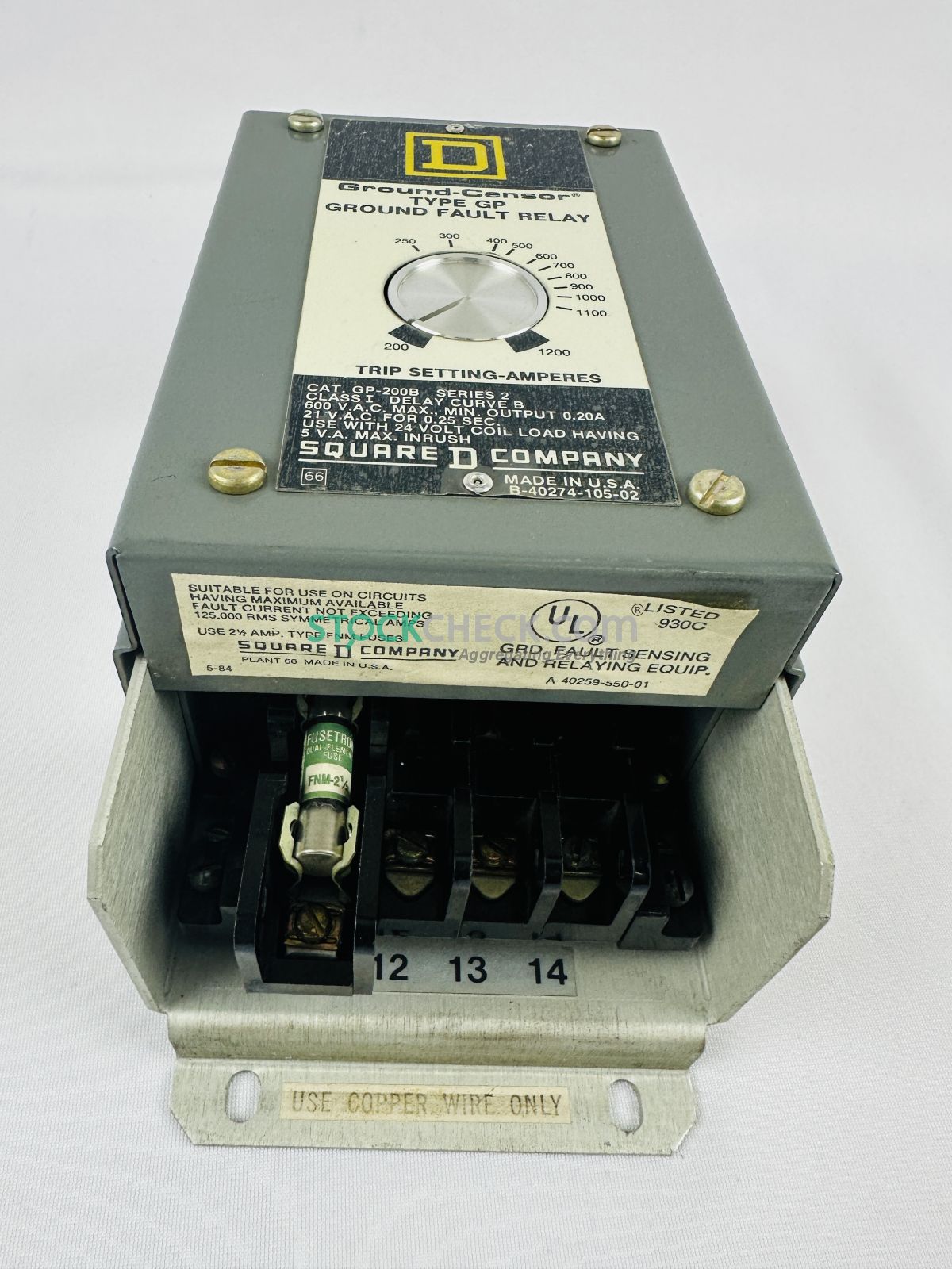 Square D GP-200B Ground-Censor Type GP Ground Fault Relay